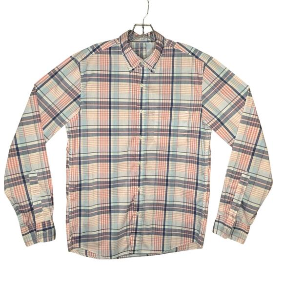 J. Crew Offshore Performance Long Sleeve Shirt Men M Light Blue Pink Plaid - Picture 1 of 8